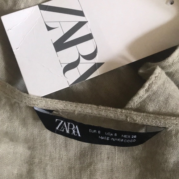 NWT ZARA oatmeal Linen V-neck Wrap Top Flu… - Picture 2 of 3